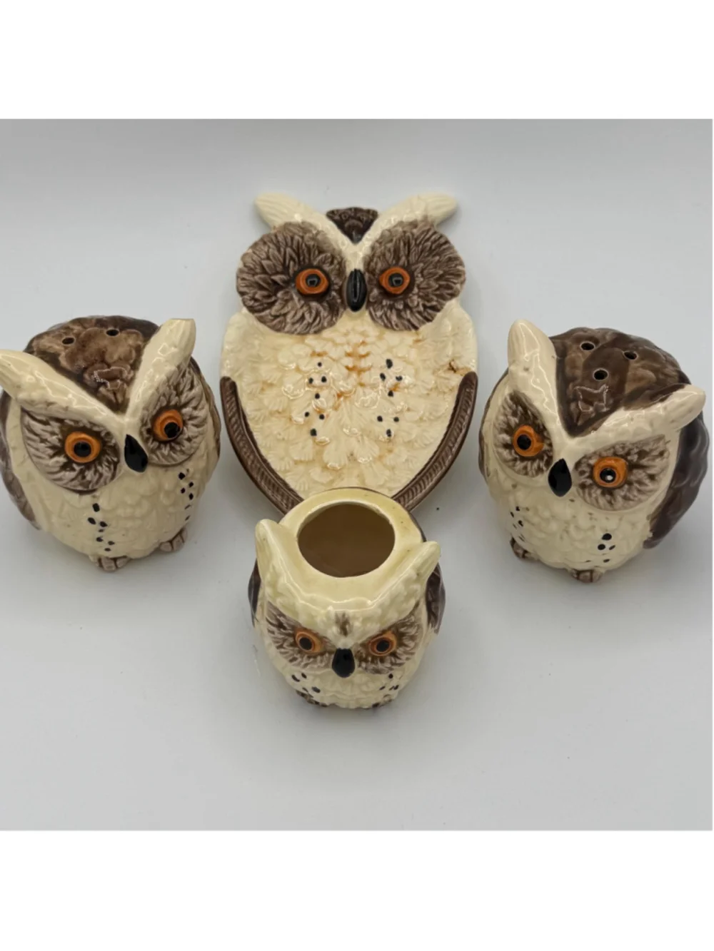 Vintage Enesco Made in Japan Owl Kitchen Set |Owl Salt and Pepper Shakers, Tooth